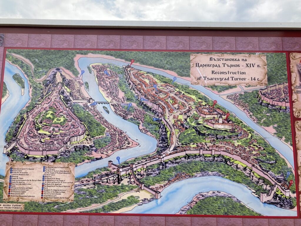 Oude plattegrond van tsarevets fortess veliko tarnovo